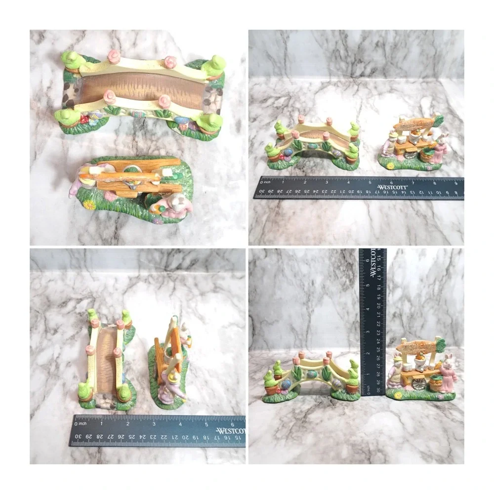 Set/2 Hoppy Hollow 2002 Easter Bunnies Accessories Bridge/Carrot Juice‎ Stand